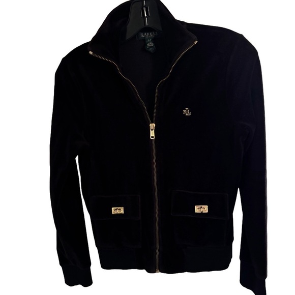 Lauren Ralph Lauren Jackets & Blazers - LAUREN RALPH LAUREN Black Gold Tone Hdwr Women’s Velvet Jacket Size PP Petite